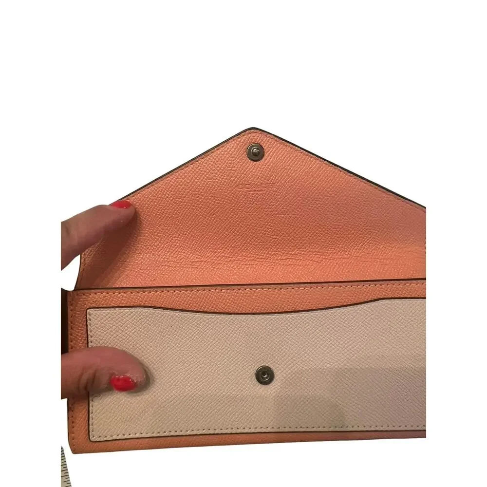 Coach Slim Soft Wallet Color-Block 3-color design Envelope Crossgrain leather